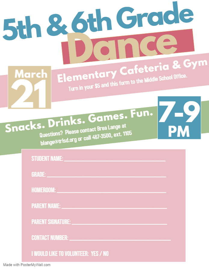 5th & 6th Grade Dance - March 21st